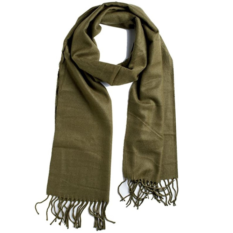 Olive Green Fringed Scarf Shawl