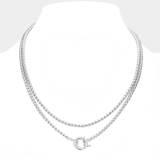 Ring Pendant Double Layered Chain Necklace (Silver)