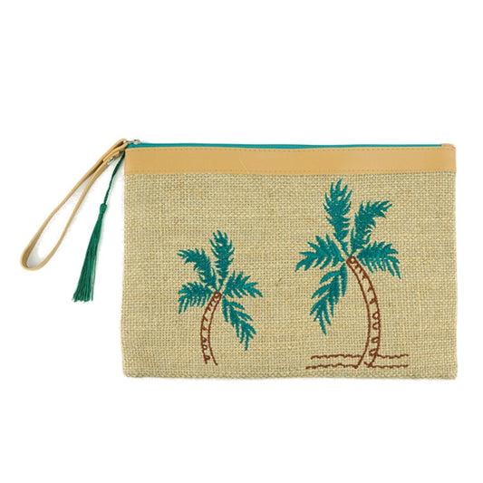 Embroidered Palm Trees Clutch Bag