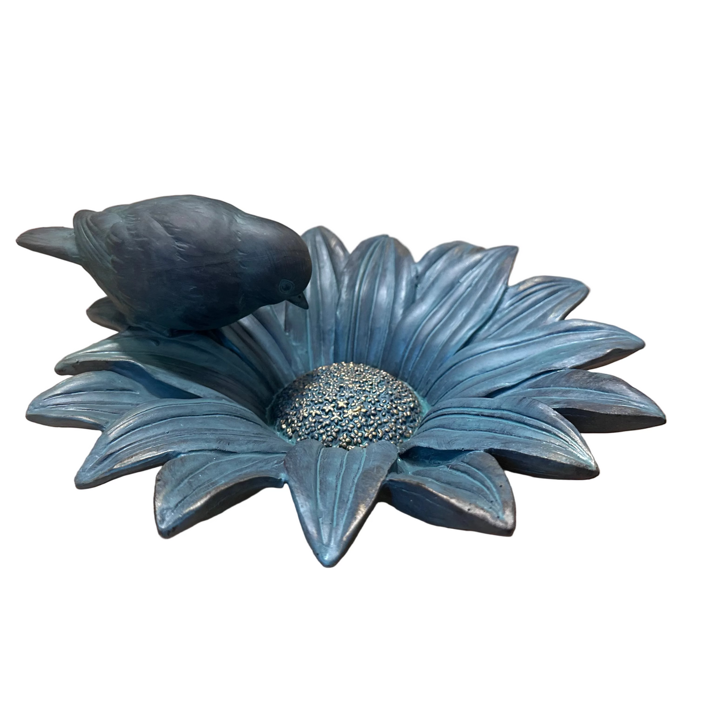 Patina & Gold Sunflower Bird Feeder Bowl