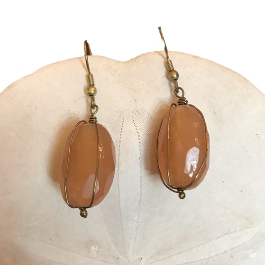 Peach Semi Precious Wire Wrapped Earrings