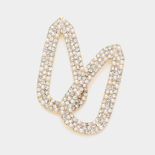 Pearl Rhinestone Open Teardrop Dangle Earrings (Cream)