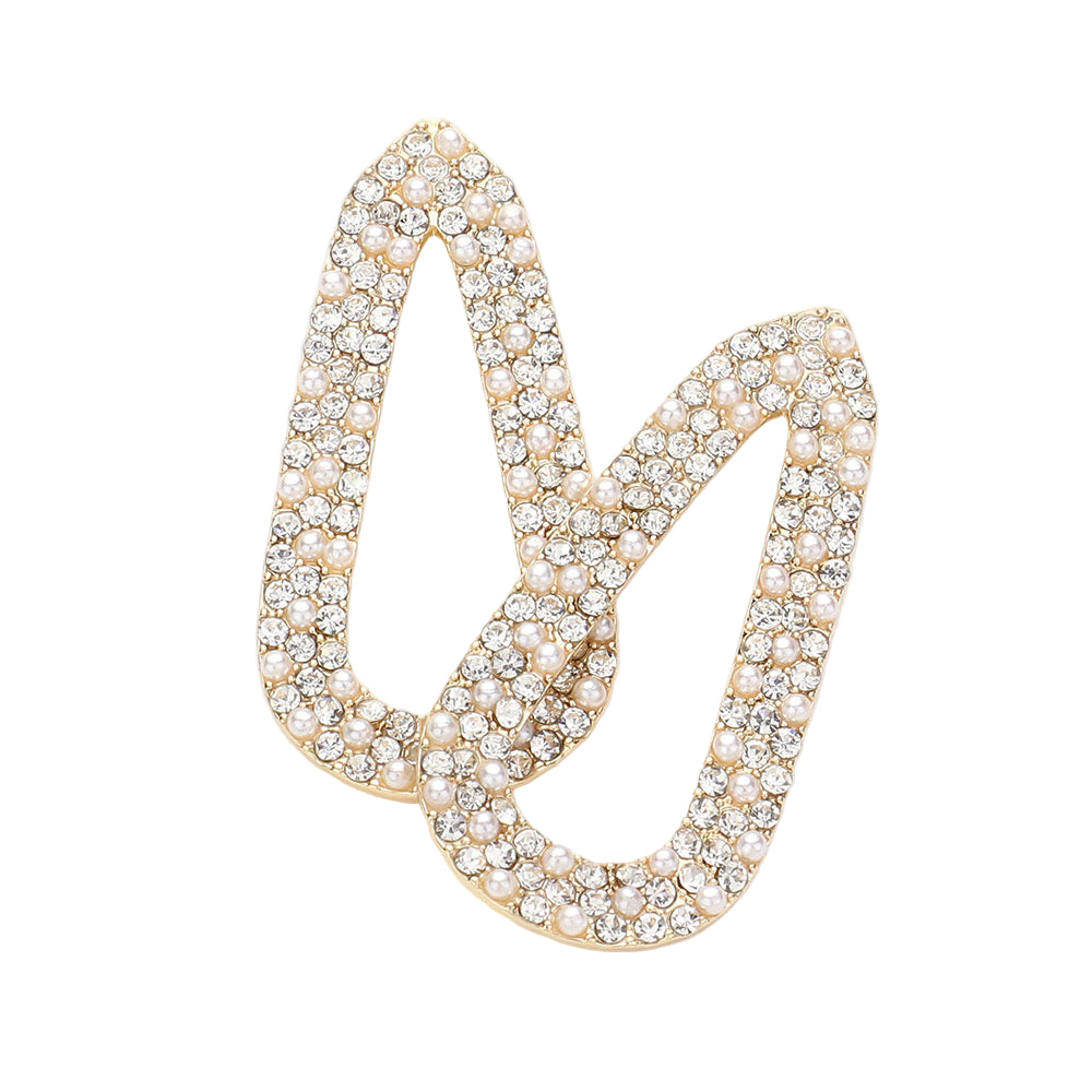 Pearl Rhinestone Open Teardrop Dangle Earrings (Cream)