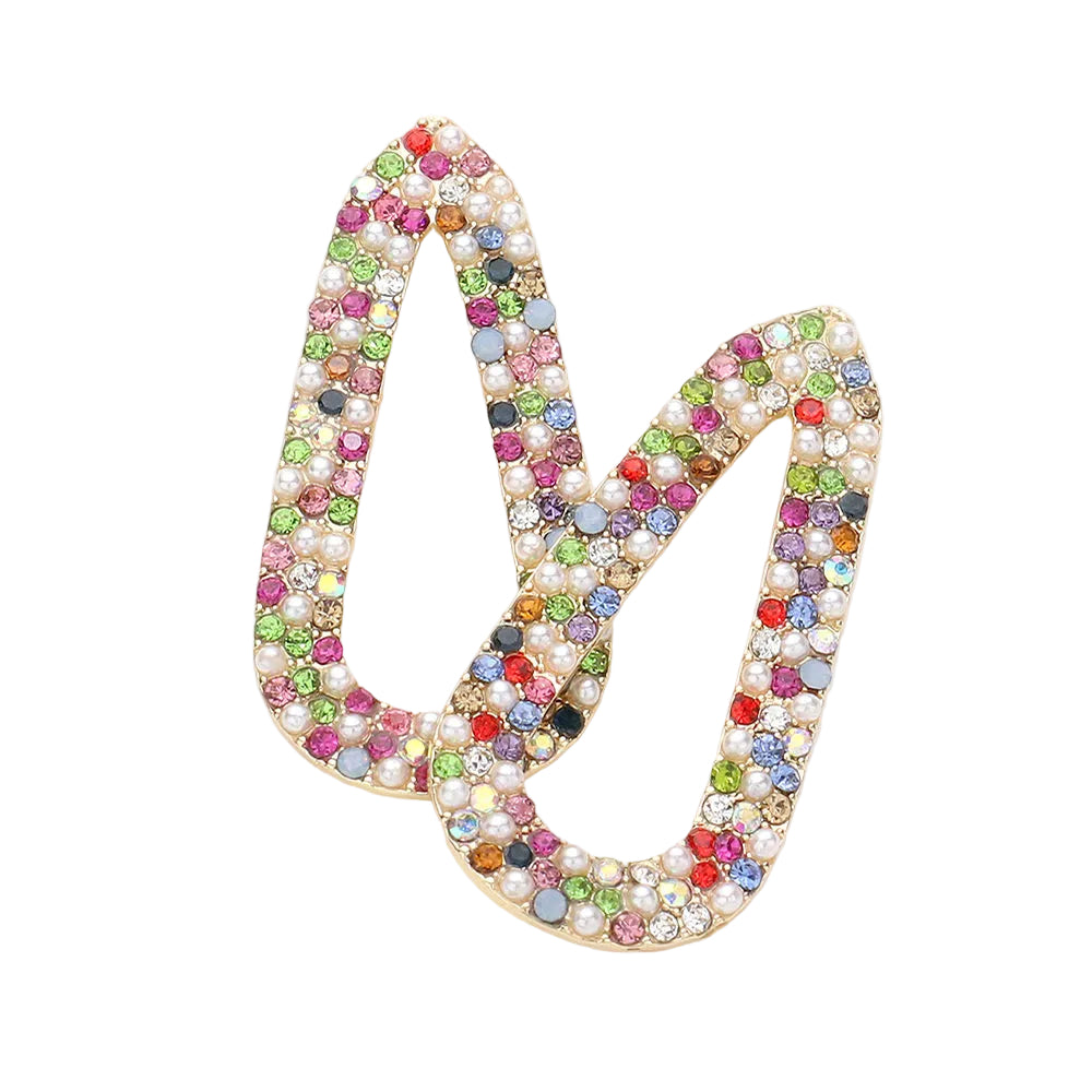 Pearl Rhinestone Open Teardrop Dangle Earrings (Multi, Cream)