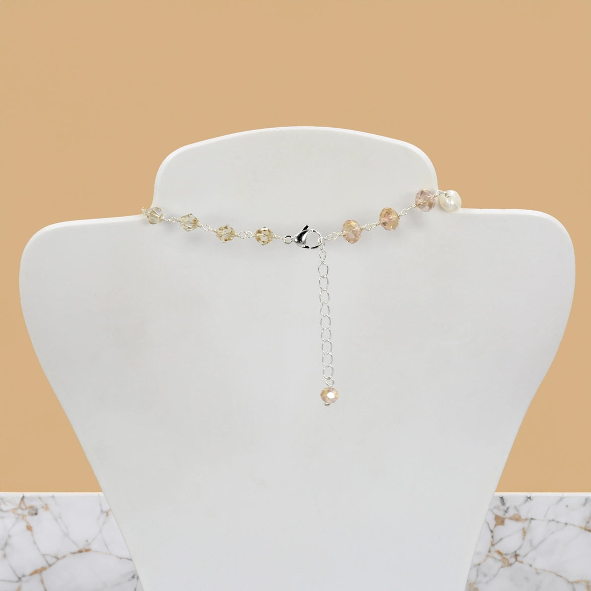 Pearl Flower Blossom Cascading Layered Crystal Necklace