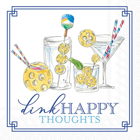 Dink Happy Thoughts Pickleball Paper Cocktail Beverage Napkins – 20 Per Package