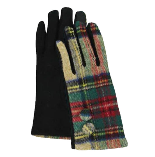 Tartan Plaid Button Smart Touch Winter Gloves (Beige)