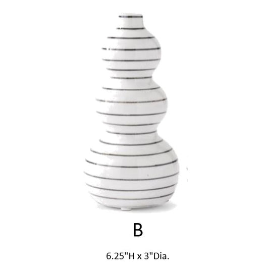 Porcelain White and Black Striped Budvase - B