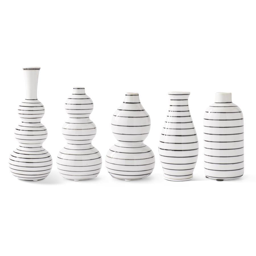 Porcelain White and Black Striped Budvases