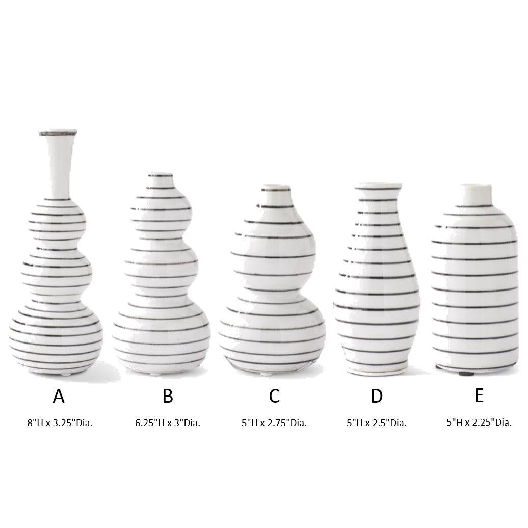 Porcelain White and Black Striped Budvase - B