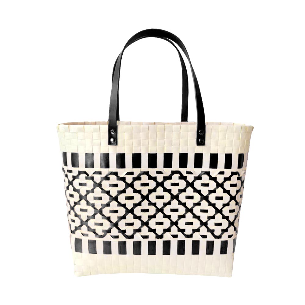 Quatrefoil Patterned Basket Weave Tote Bag/Shoulder Bag/Purse