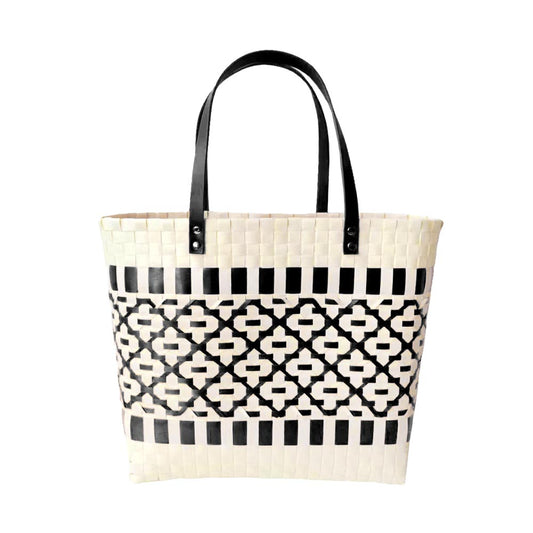 Quatrefoil Patterned Basket Weave Tote Bag/Shoulder Bag/Purse