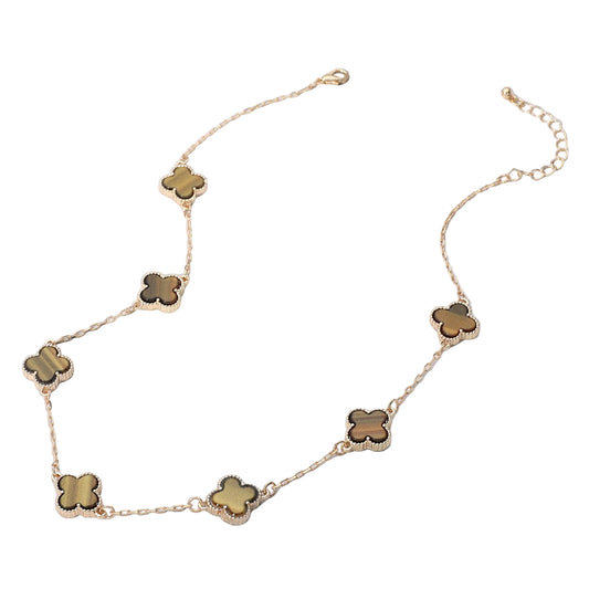 Quatrefoil Stone Station Necklace (Brown, Gold)