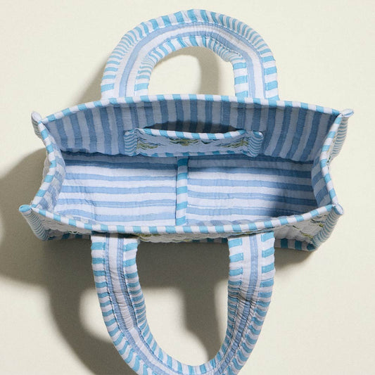 Quilted Floral and Striped Tote Bag