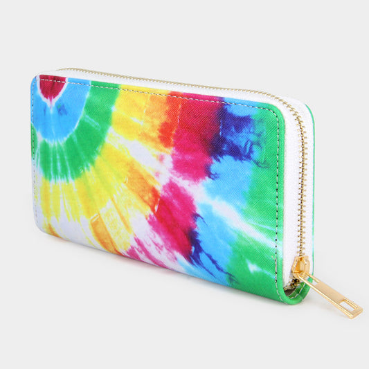 Rainbow Burst Spiral Tie Die Zip Around Wallet