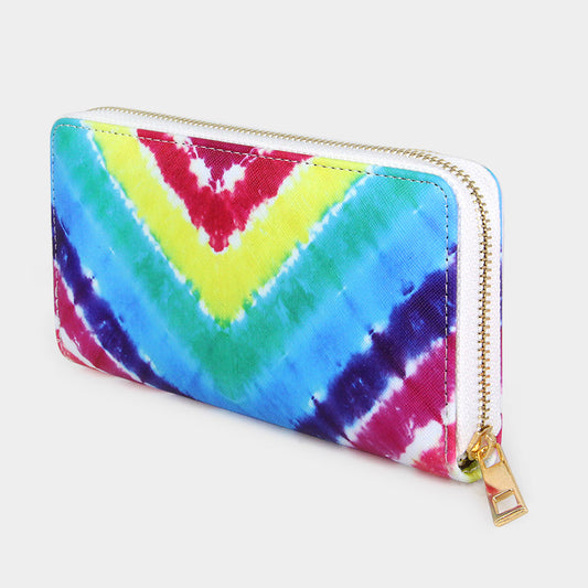 Rainbow Spiral Tie Die Zip Around Wallet