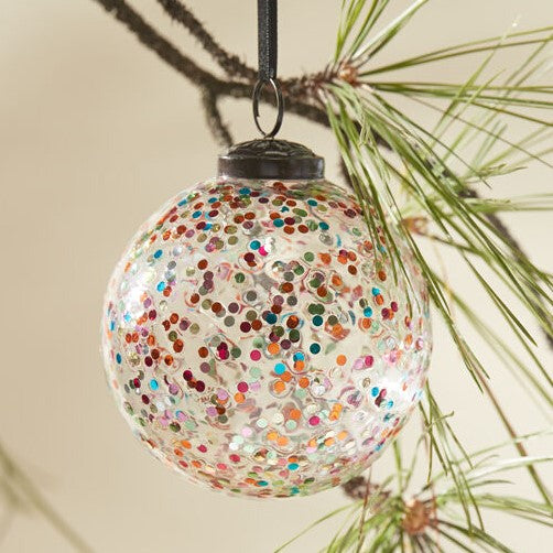 Glass Confetti Rainbow Glitter Christmas Tree Ornament (Small, Set of 6)