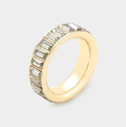 Faux Black Diamond Emerald Cut Eternity Ring (sz 7)