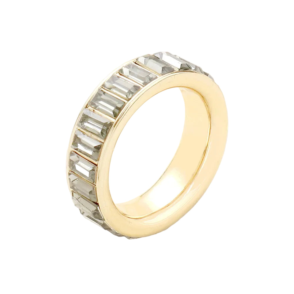 Faux Black Diamond Emerald Cut Eternity Ring (sz 7)