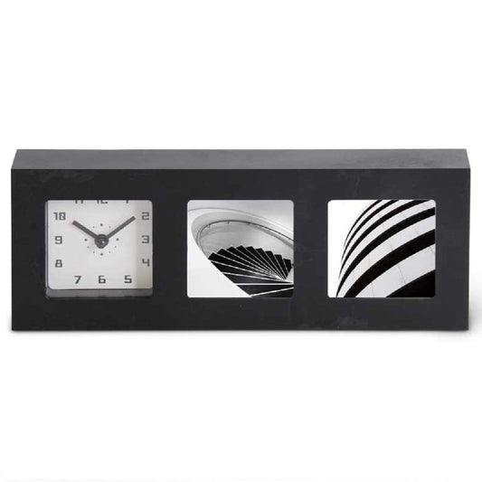 Modern Rectangular Tabletop Photo Frame Analog Clock (black)