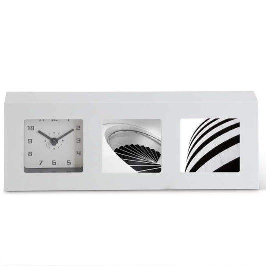 Modern Rectangular Tabletop Photo Frame Analog Clock (white)