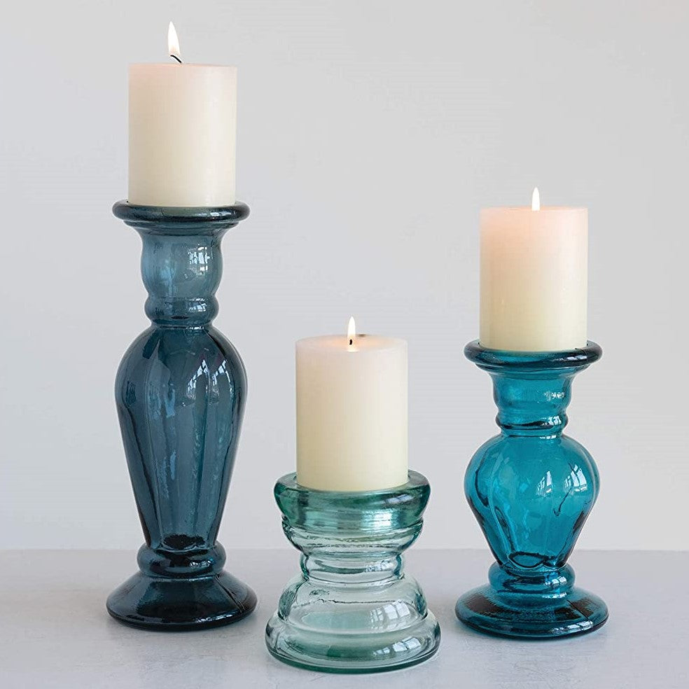 Recycled Glass Pillar Candle Holder