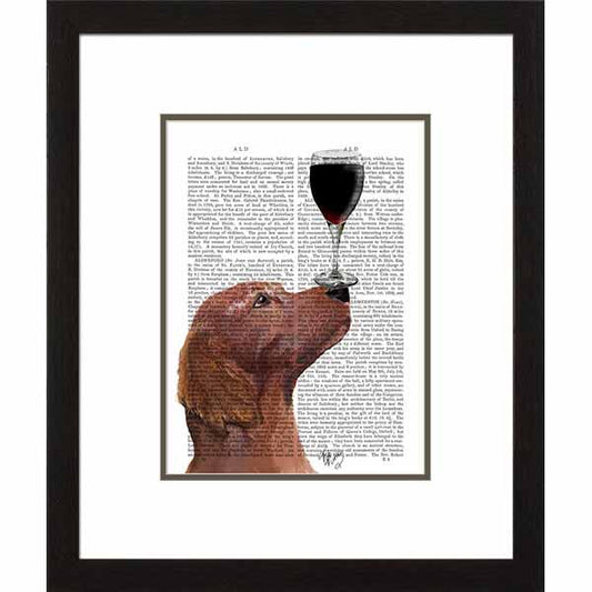 Whimsical Red Setter Dog Au Vin Red Wine Dog Framed Wall Art