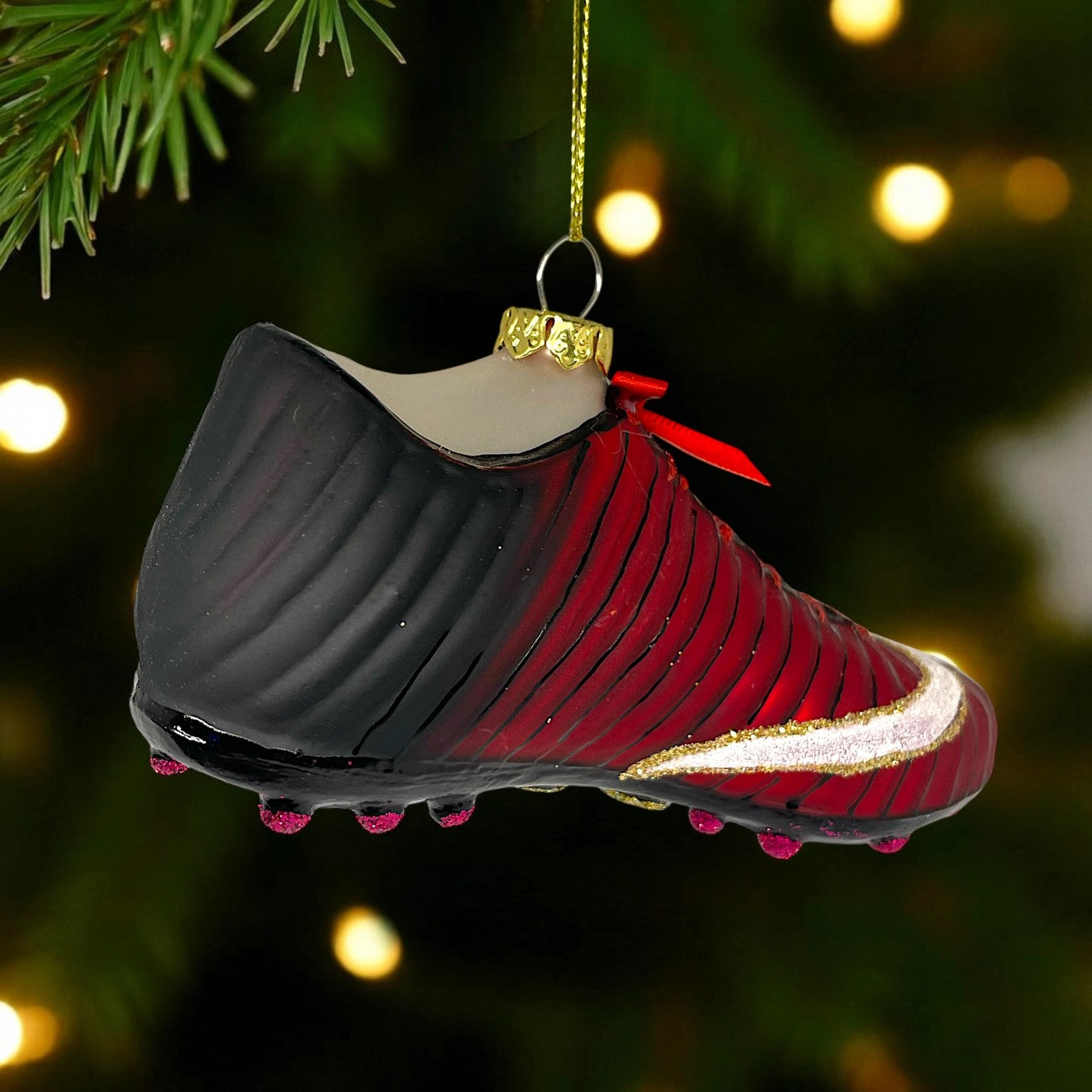Red Soccer Sneaker Cleat Glass Christmas Tree Ornament