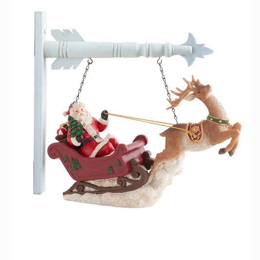 Santa Riding Sleigh with Reindeer Hanging Arrow Replacement Sign
