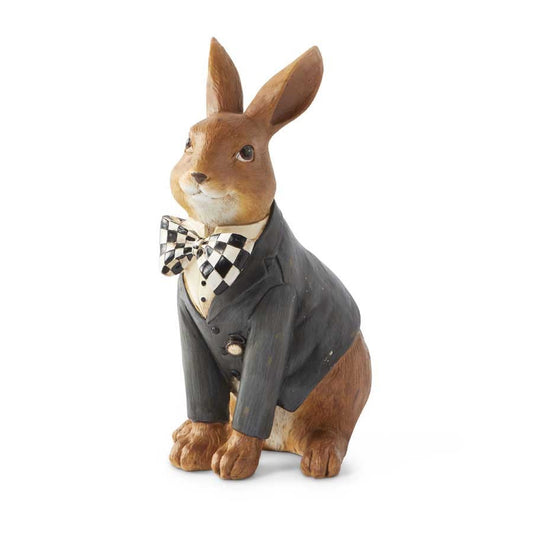 Sitting Bunny Rabbit with Harlequin Bow Tie
