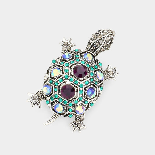 Rhinestone Paved Turtle Pin Brooch