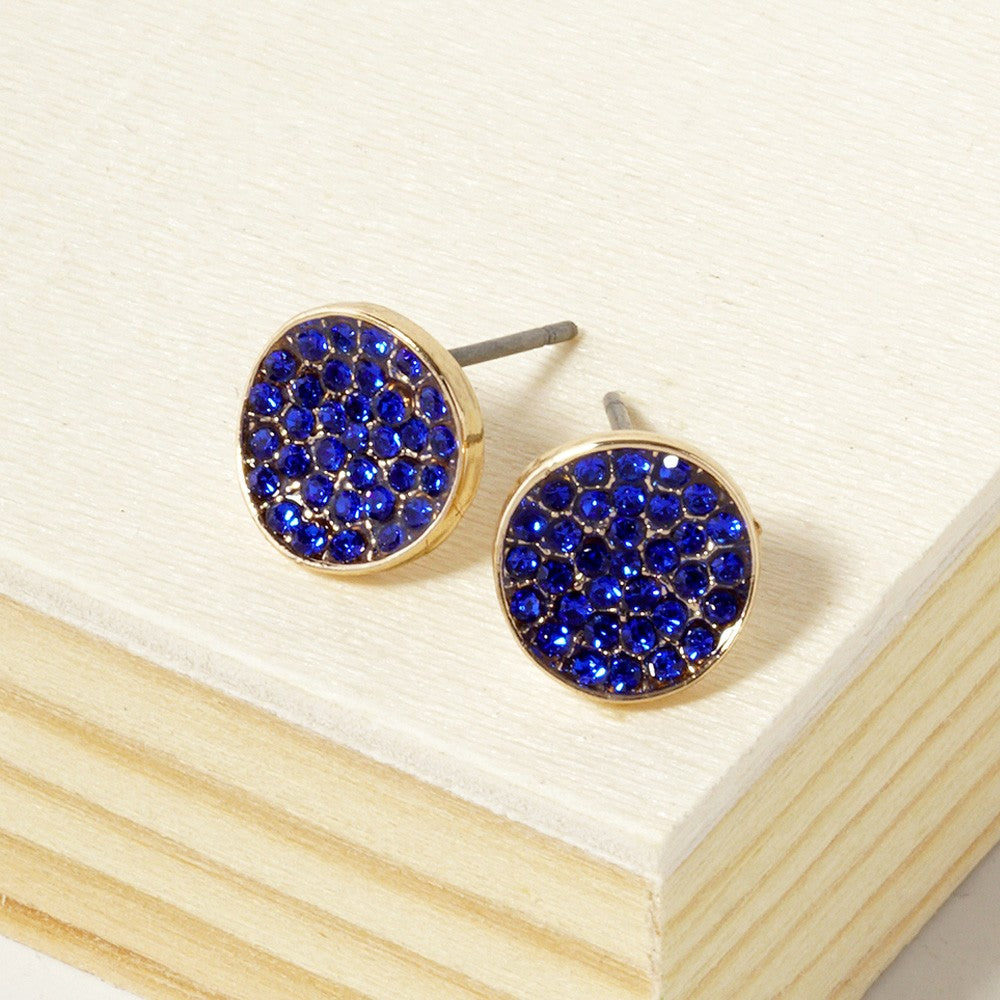 Sapphire Blue Rhinestone Pave Round Earrings