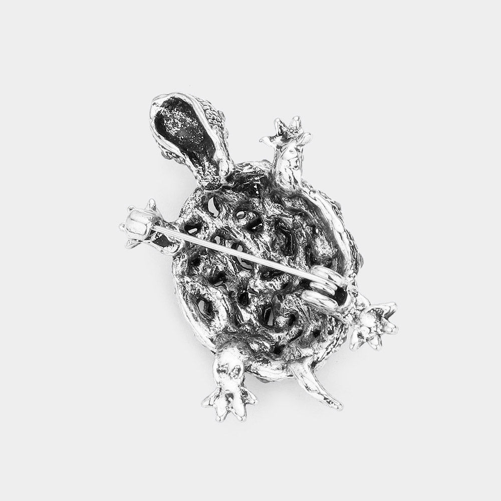 Rhinestone Paved Turtle Pin Brooch