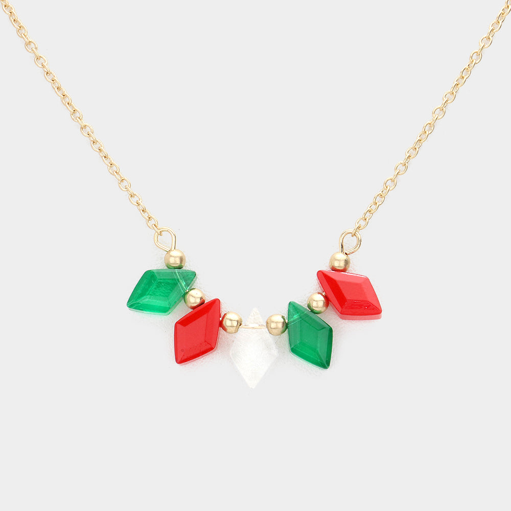 Rhombus Beaded Pendant Necklace (Red, Green, Clear)