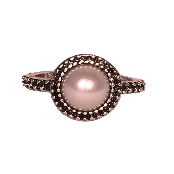 Round White Stone Ring Embossed Band