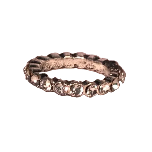 A silver clear eternity band ring with a 3 mm width and 13 mm interior diameter, made of alloy metal.