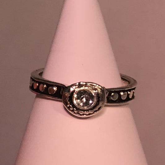 Silver Ring with Centered Rhinestone