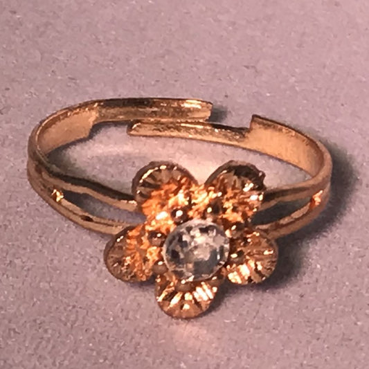 Adjustable Flower Ring with Rhinestone