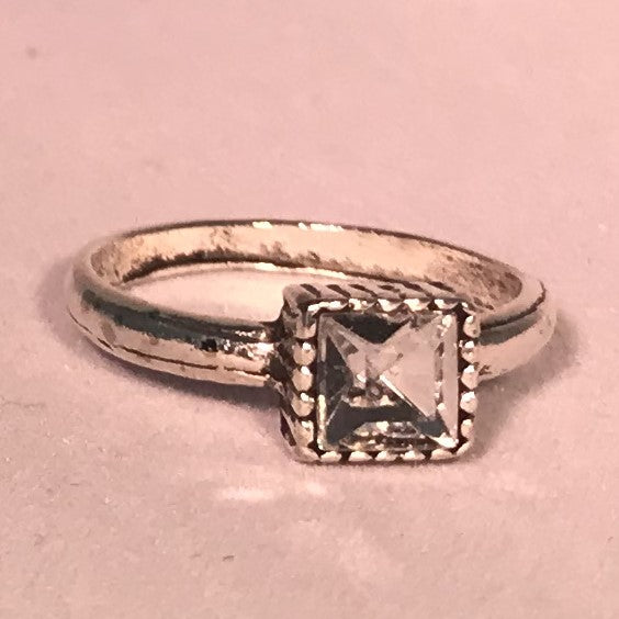 Ring with Centered Square Rhinestone