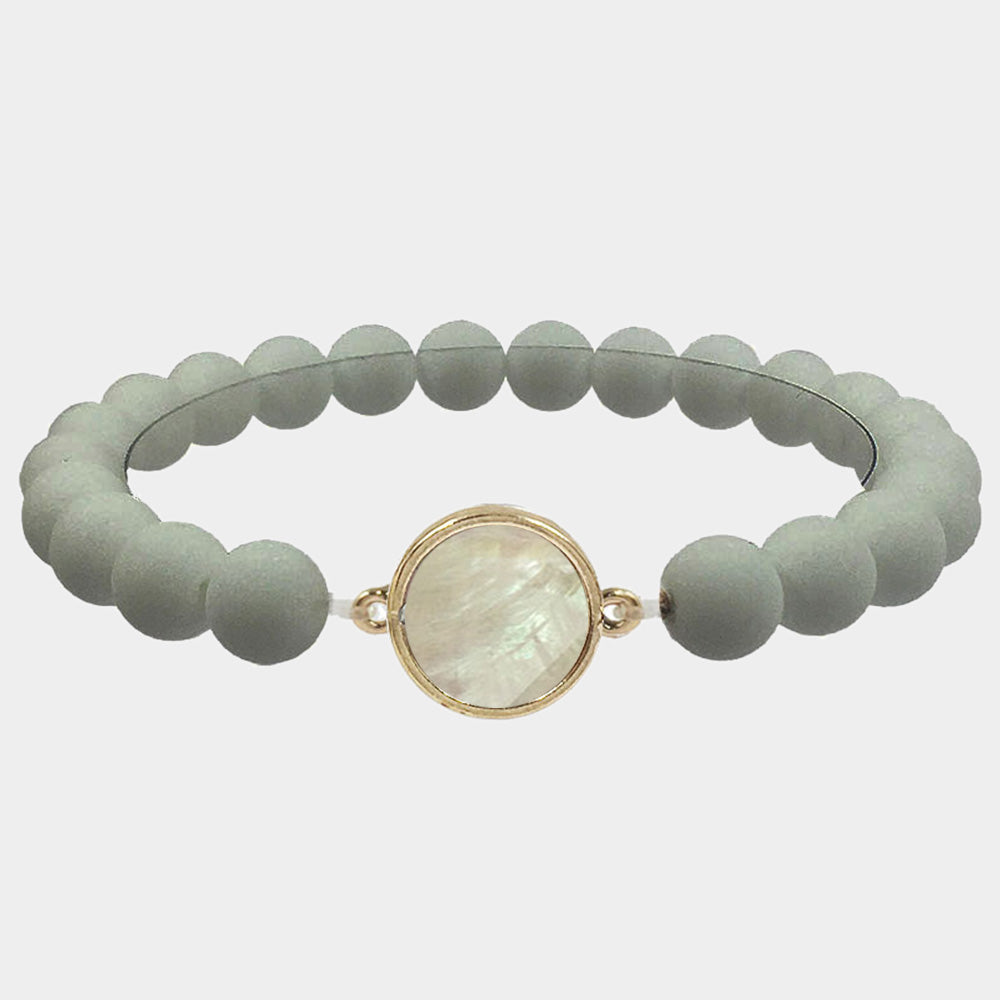 Round Mother of Pearl Accented Stretch Bracelet