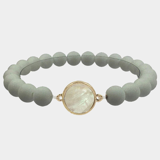 Round Mother of Pearl Accented Stretch Bracelet