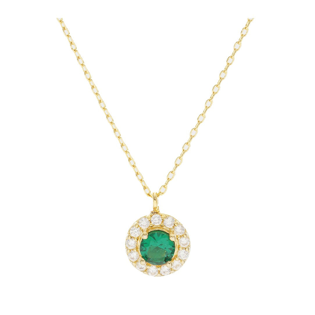 Gold Dipped CZ Cubic Zirconia Round Halo Pendant Necklace (Green)