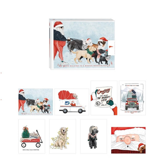 Santa and Dogs Christmas Greeting Cards (Set of 8)