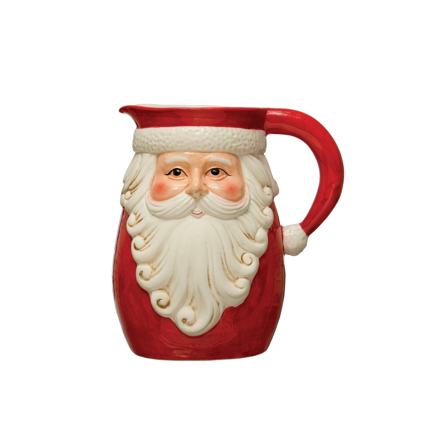 Hand-Painted Stoneware Santa Pitcher with Hat Handle