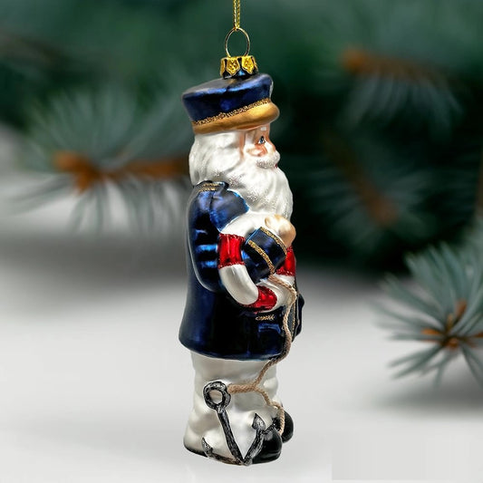 Ship Captain Santa Glass Christmas Tree Ornament