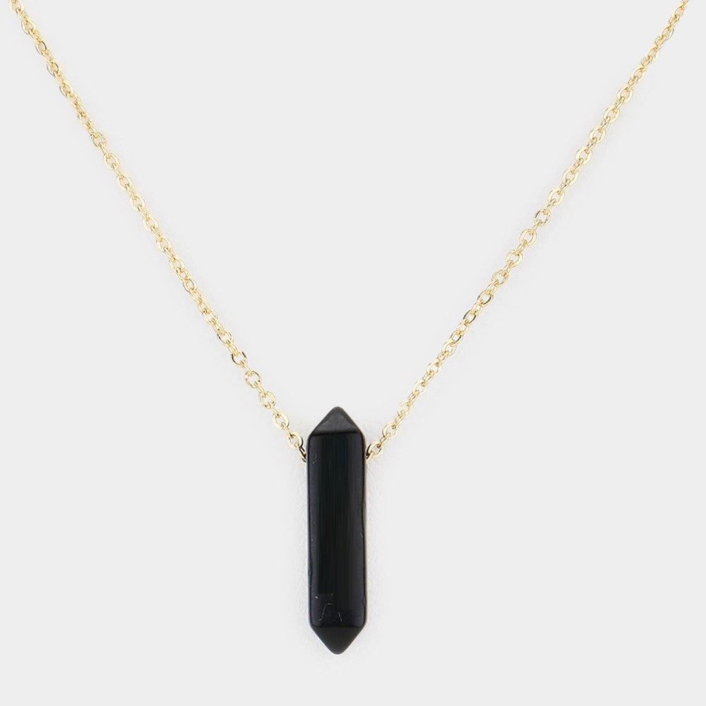 Semi-Precious Natural Stone Pendant Necklace (Black)