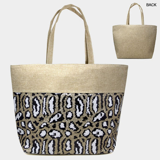Sequin Leopard Pattern Beach Tote Bag