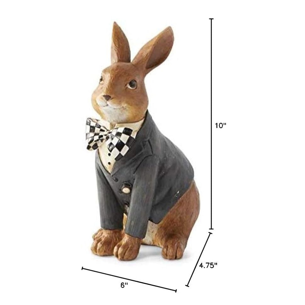 Sitting Bunny Rabbit with Harlequin Bow Tie