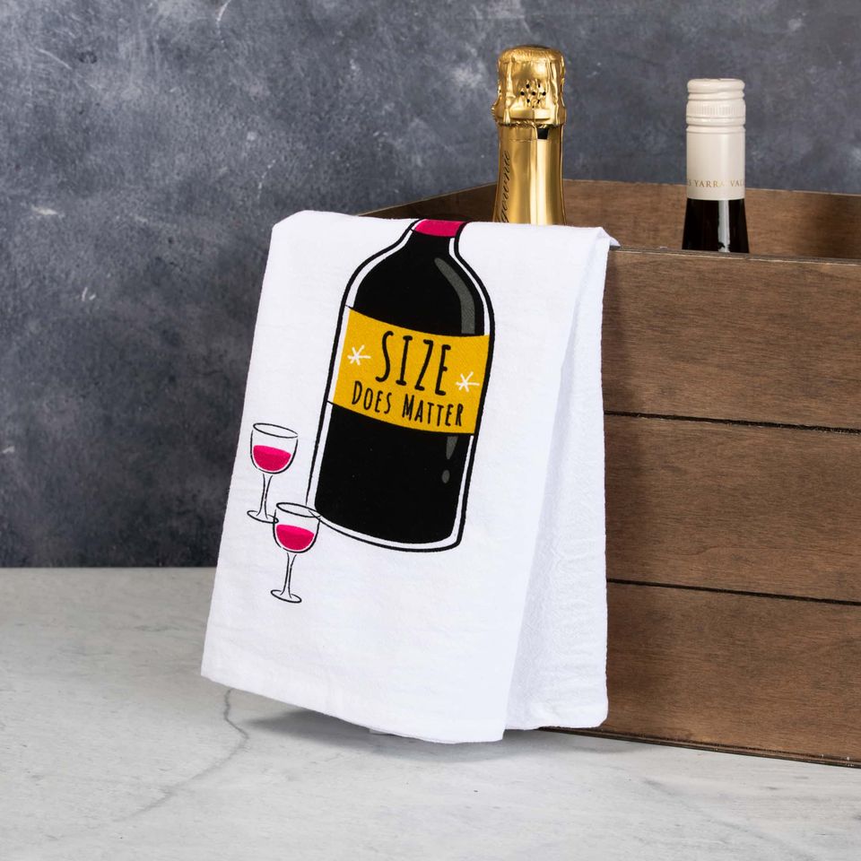 “Size Does Matter” Wine Bar Towel – Cheeky Flour Sack Kitchen Towel