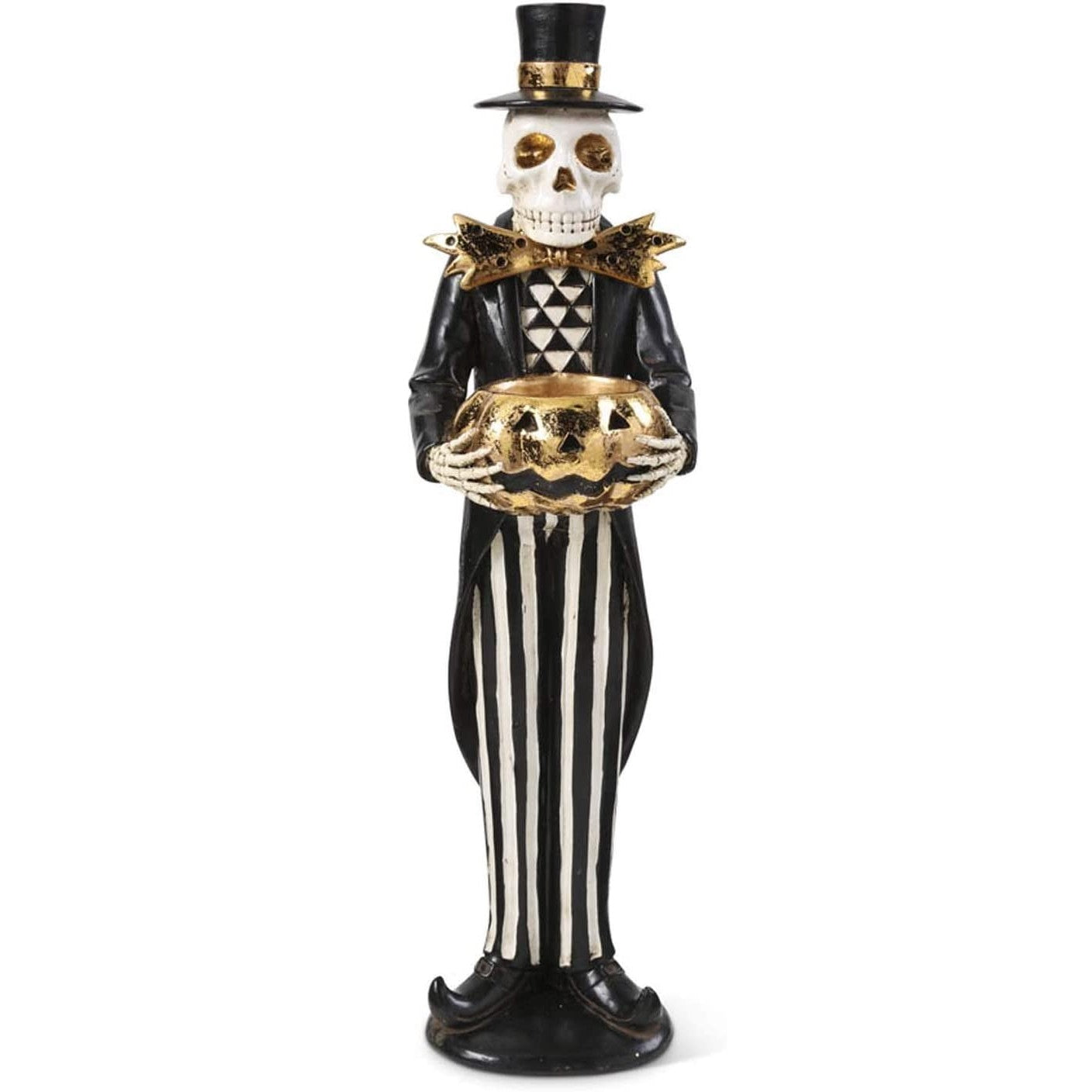 Skeleton Holding Gold Jack-O-Lantern Tealight Holder